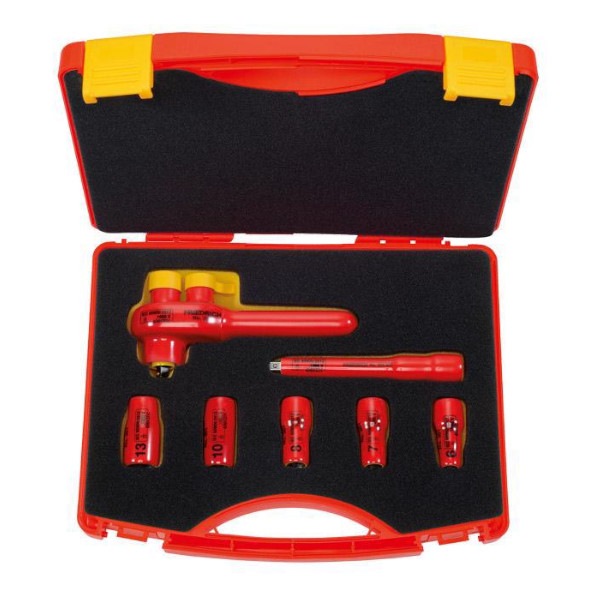 Friedrich 3/8" Doppenset 10-17mm 1000V VDE + Omschakelbare Ratel, 7-delig