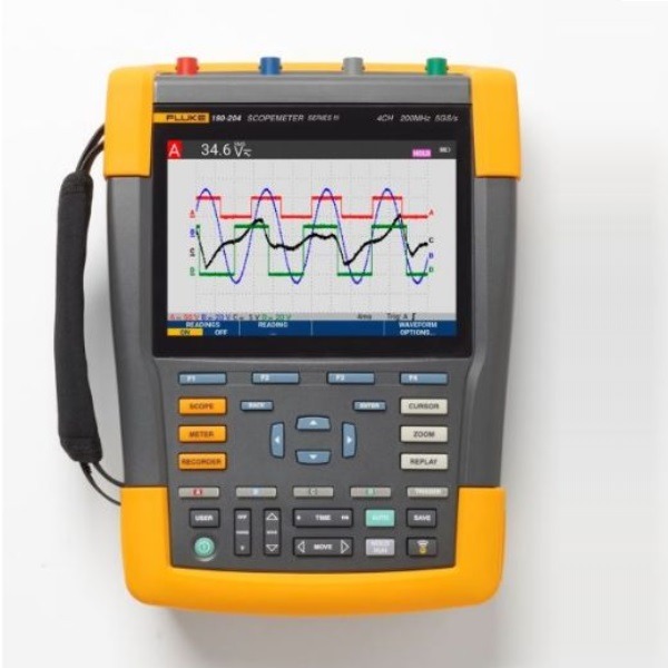 Fluke-190-204-III Scopemeter serie III 200 MHz, 4 kanalen, kleuren display en probes